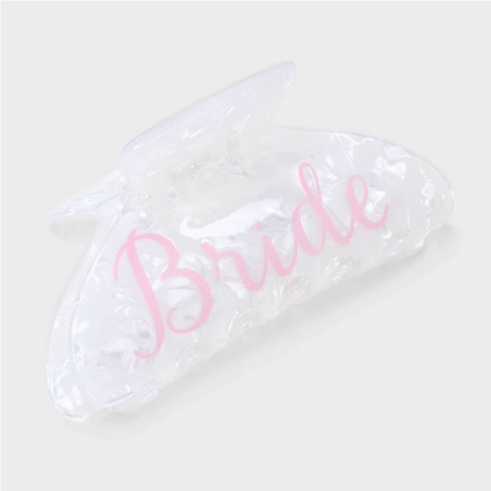 NWT White Bridal claw clip with Pink BRIDE detail